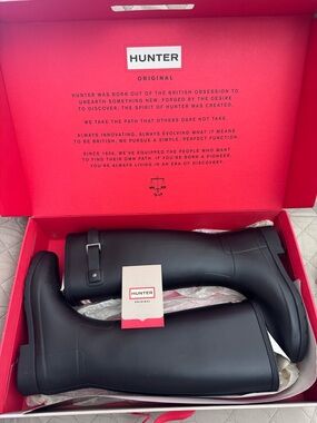 Hunter Black Matte Tall Rain Boots with Ankle Buckle